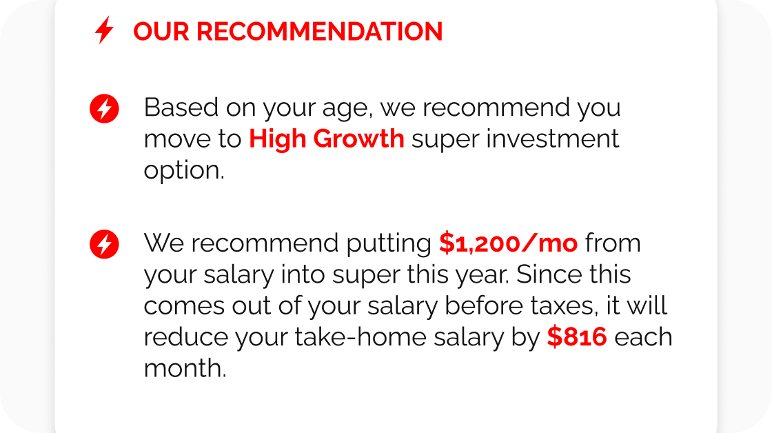 A personalised super investment recommendation screen from Otivo