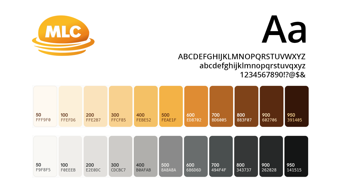 Example partner brand sheet showing logo, typography and colour palette